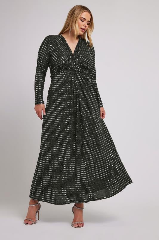 Yours London YOURS LONDON Curve Black Sequin Embellished Knot Front Maxi Dress