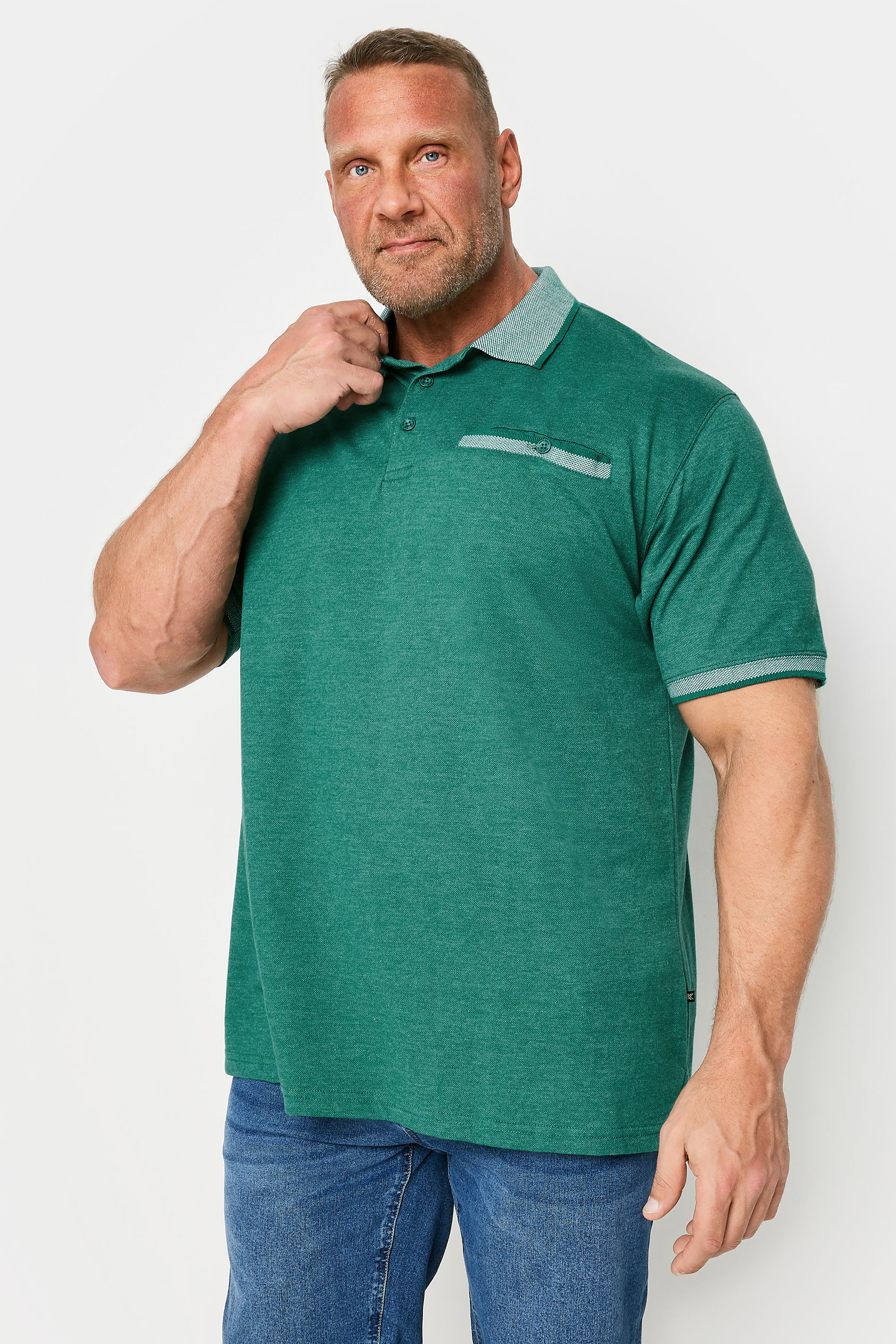 Kam KAM Big & Tall Green Marl Jacquard Polo Shirt