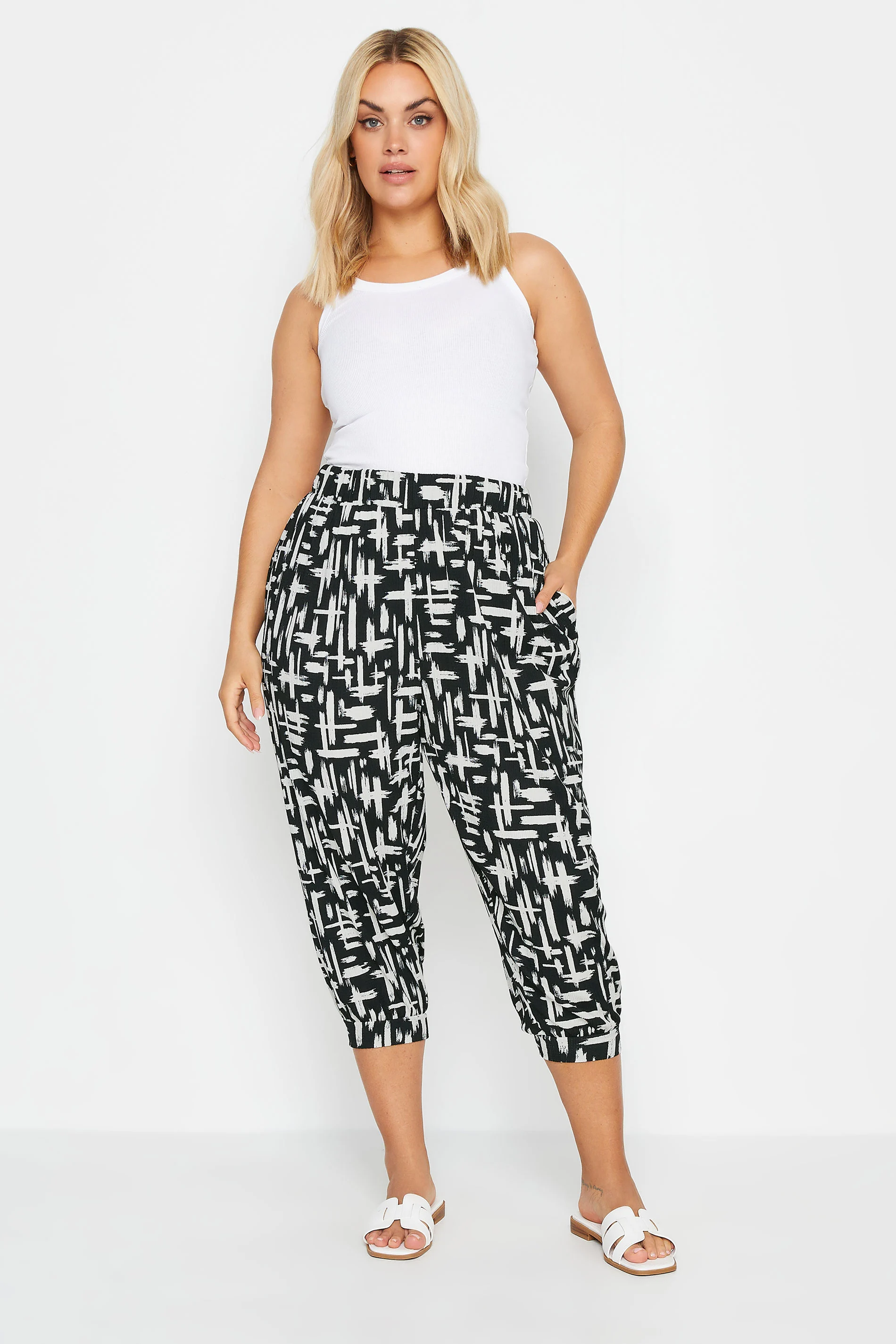 Yours YOURS Curve Black Stripe Cropped Harem Joggers