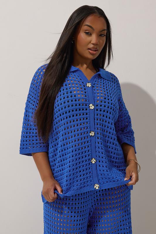 Limited Collection LIMITED COLLECTION Curve Cobalt Blue Crochet Shirt