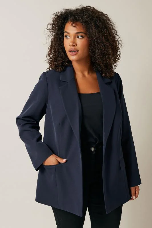 Evans EVANS Curve Navy Blue Single Breasted Blazer
