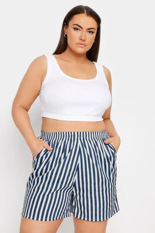 Yours YOURS Curve Navy Blue Stripe Print Shorts
