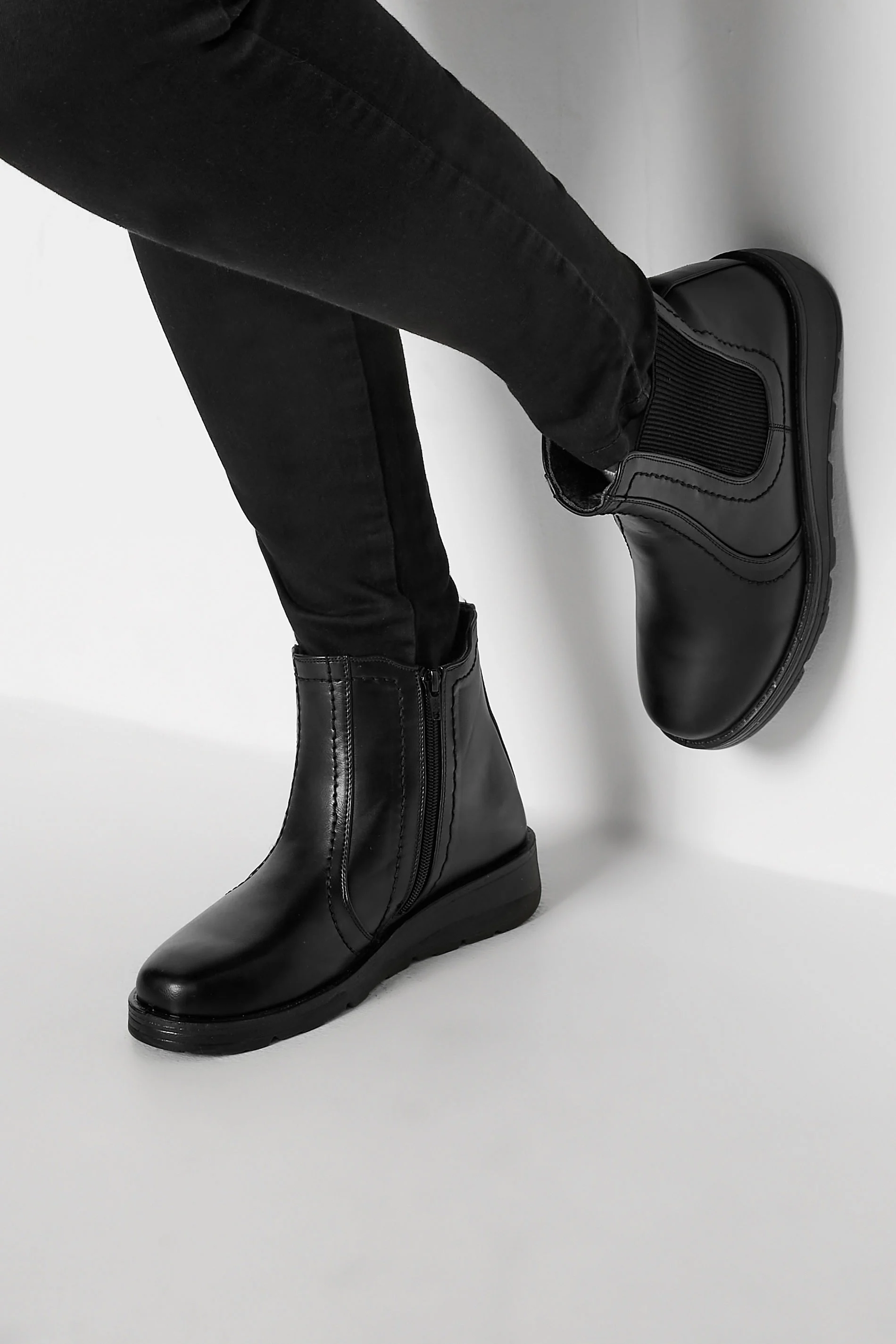 Yours Black Wedge Chelsea Boots In Wide E Fit & Extra Wide EEE Fit