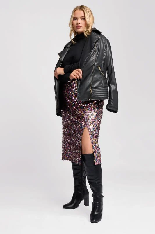 Yours London YOURS LONDON Curve Pink Sequin Midi Skirt