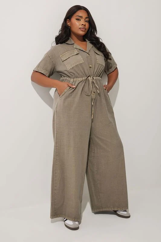 Limited Collection LIMITED COLLECTION Curve Brown Washed Tie Waist Jumpsuit