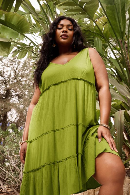 Yours LIMITED COLLECTION Curve Olive Green Tiered Midi Dress