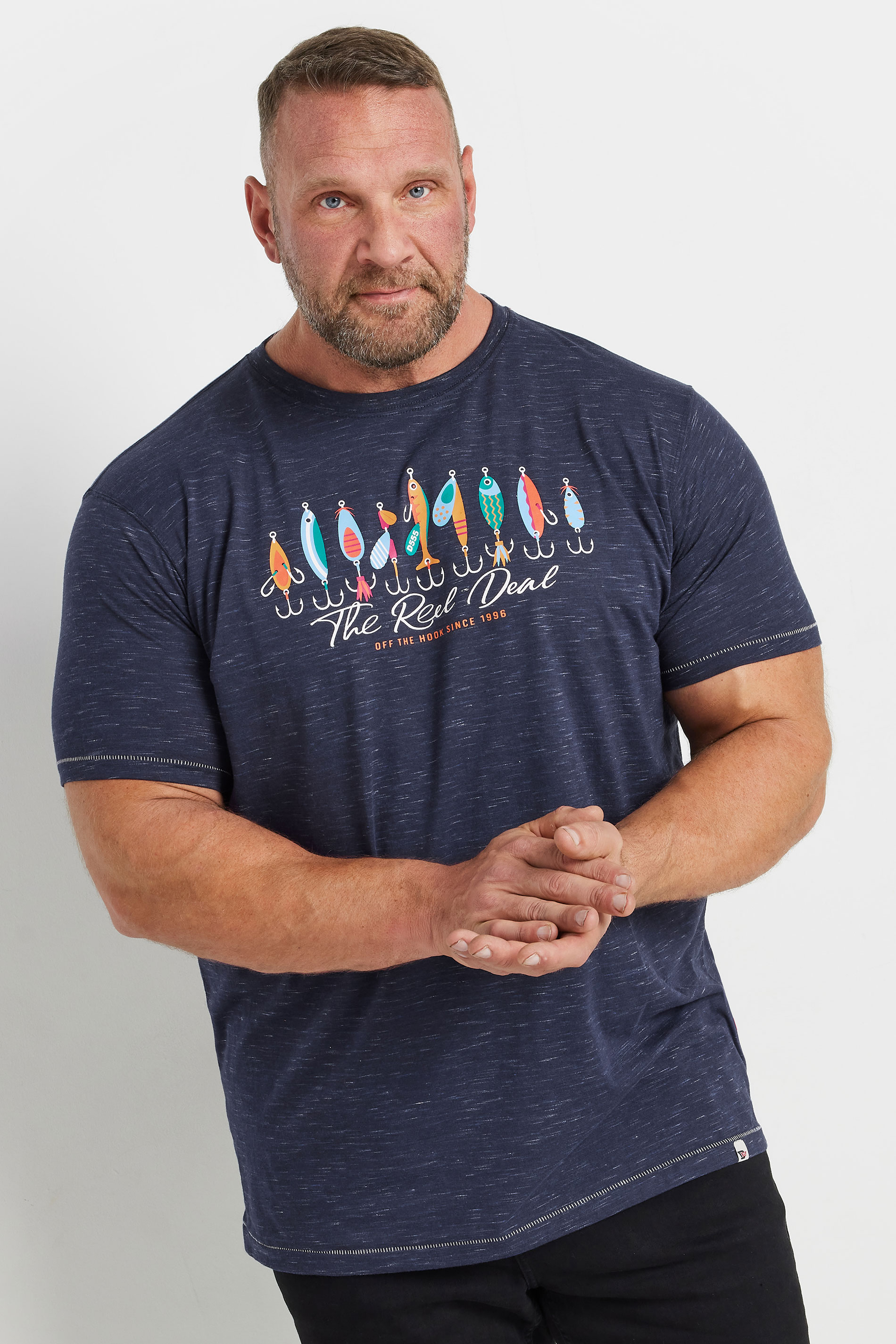 D555 D555 Big & Tall Navy Blue Fish Tackle Printed T-Shirt