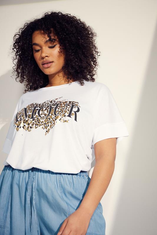 Evans EVANS Curve White 'Amour' Metallic Leopard Print T-Shirt