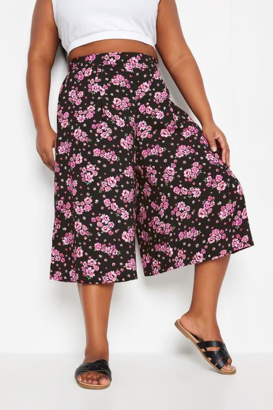 Yours YOURS Curve Black Floral Bloom Print Culottes