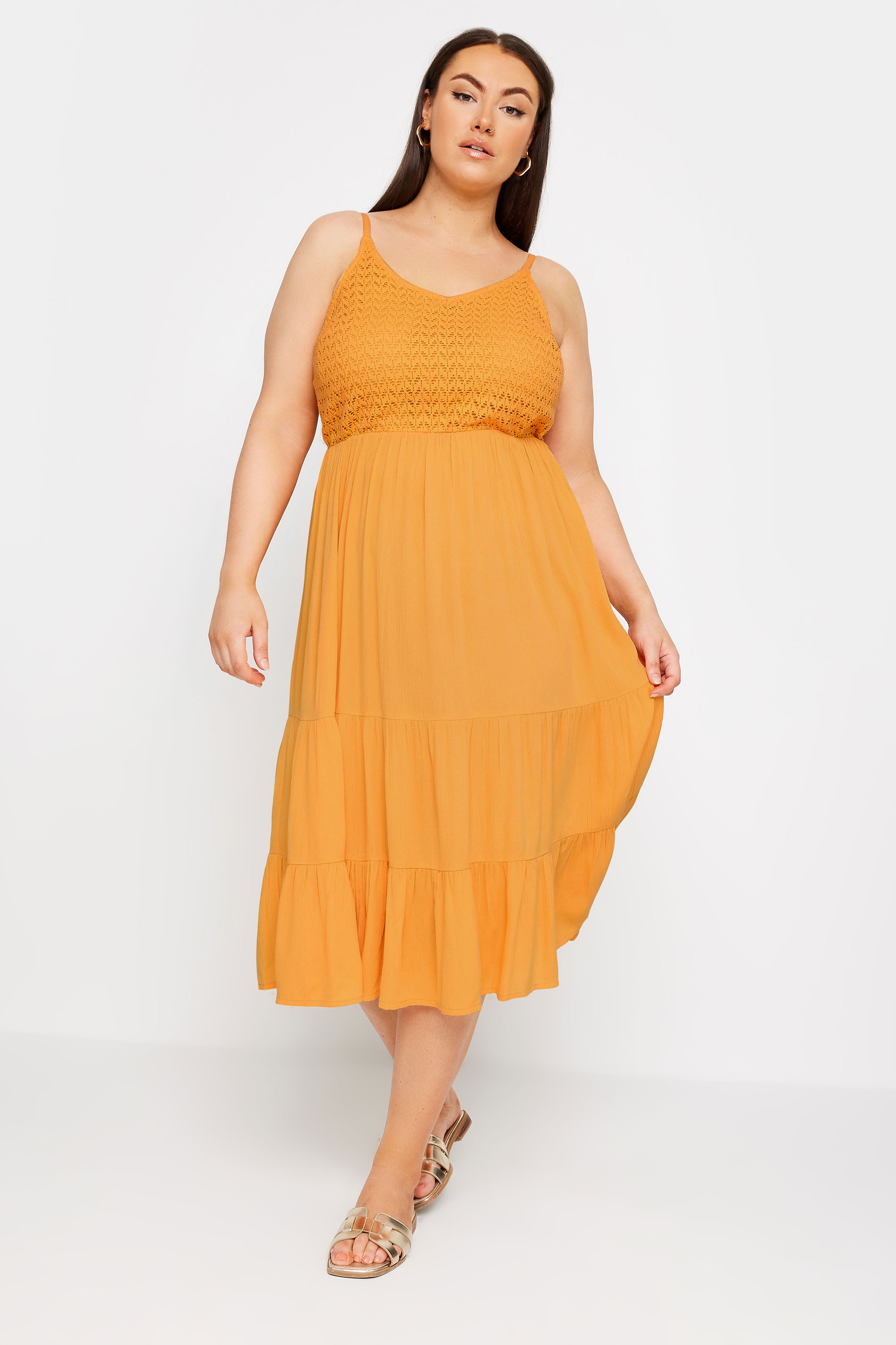 Yours Yours Curve Orange Crochet Crinkle Midaxi Dress