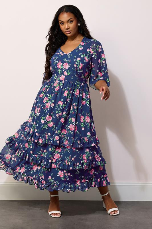Yours London YOURS LONDON Curve Navy Blue Floral Print Tiered Maxi Dress