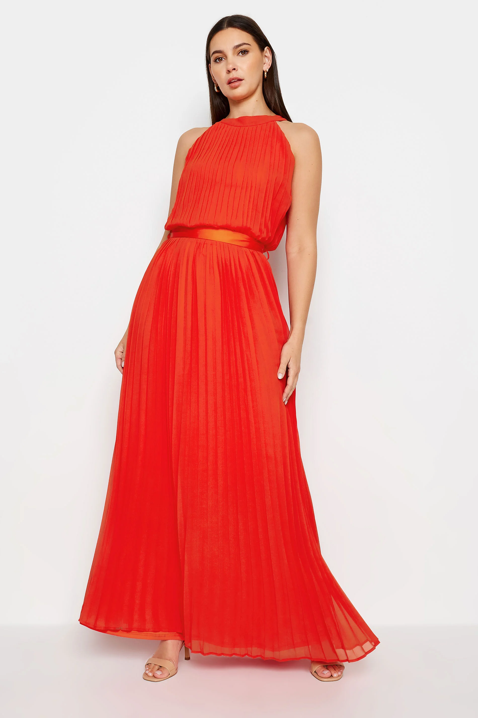 LTS LTS Tall Orange Halterneck Pleated Maxi Dress