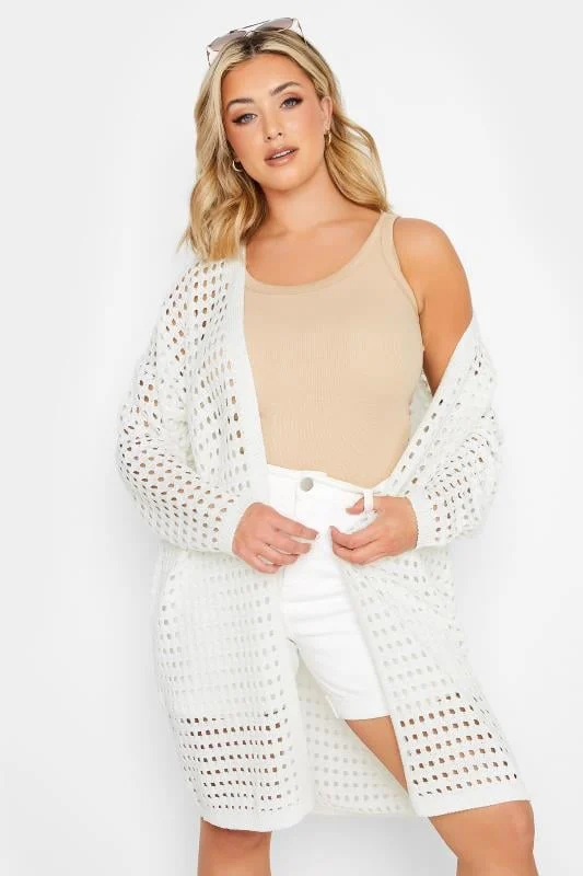 Yours YOURS Curve White Crochet Cardigan