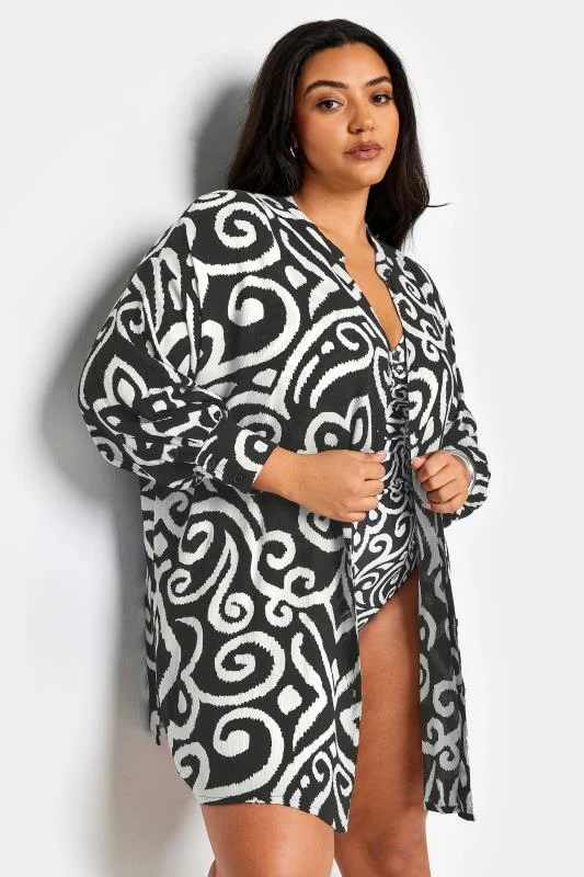 Yours YOURS Curve Black Abstract Print Crinkle Beach Shirt