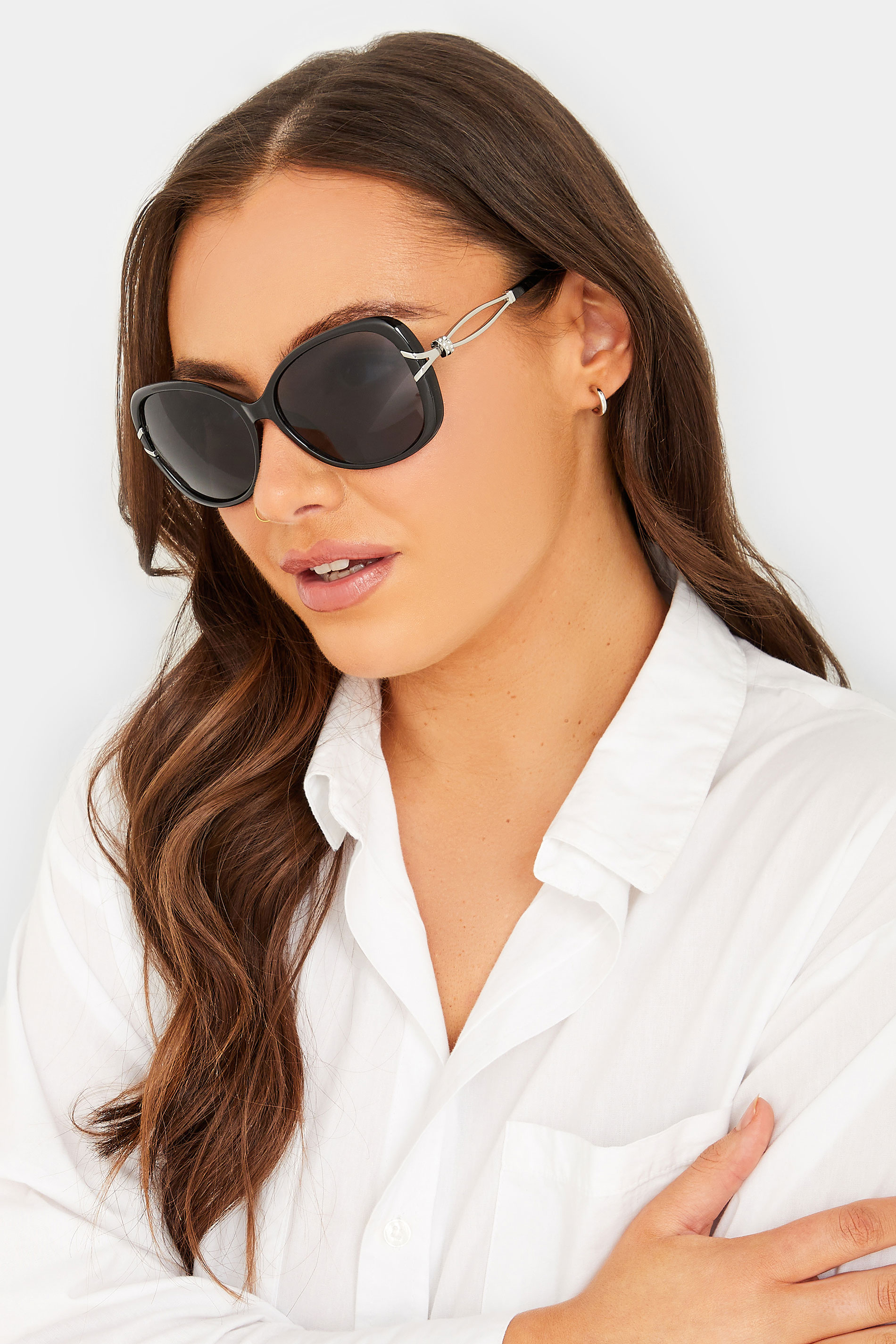 Yours Black Oversized Diamante Knot Sunglasses