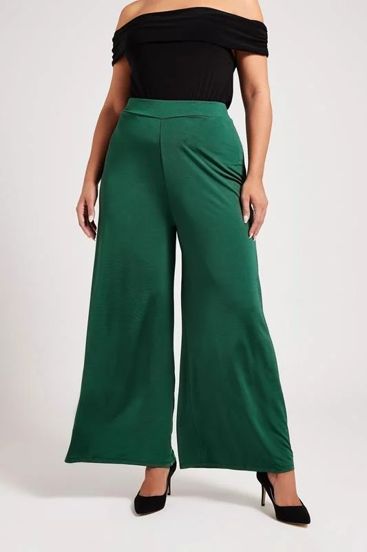 Yours London YOURS LONDON Curve Emerald Green Slinky Wide Leg Trousers