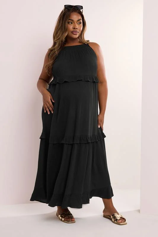 Bump It Up BUMP IT UP MATERNITY Curve Black Tiered Frill Maxi Dress