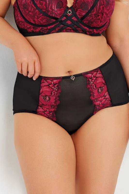 Yours YOURS Curve Red & Black Floral Lace Padded Babydoll