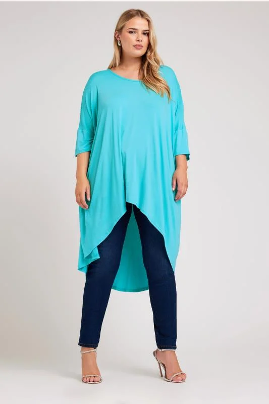 Yours London YOURS LONDON Curve Blue Dipped Hem Longline Tunic