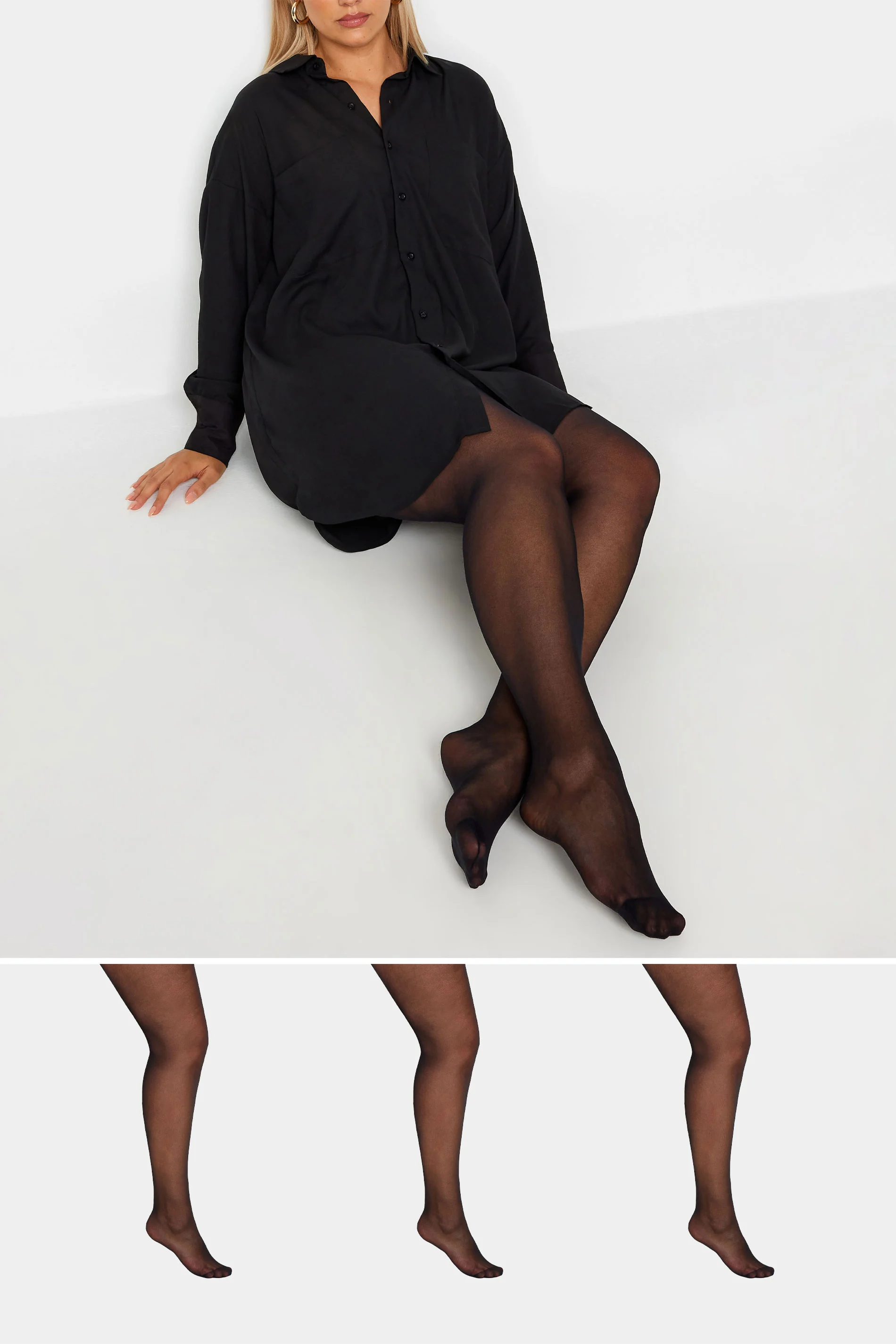 YOURS FOR GOOD YOURS FOR GOOD 3 PACK Black 15 Denier Ladder Resist Tights