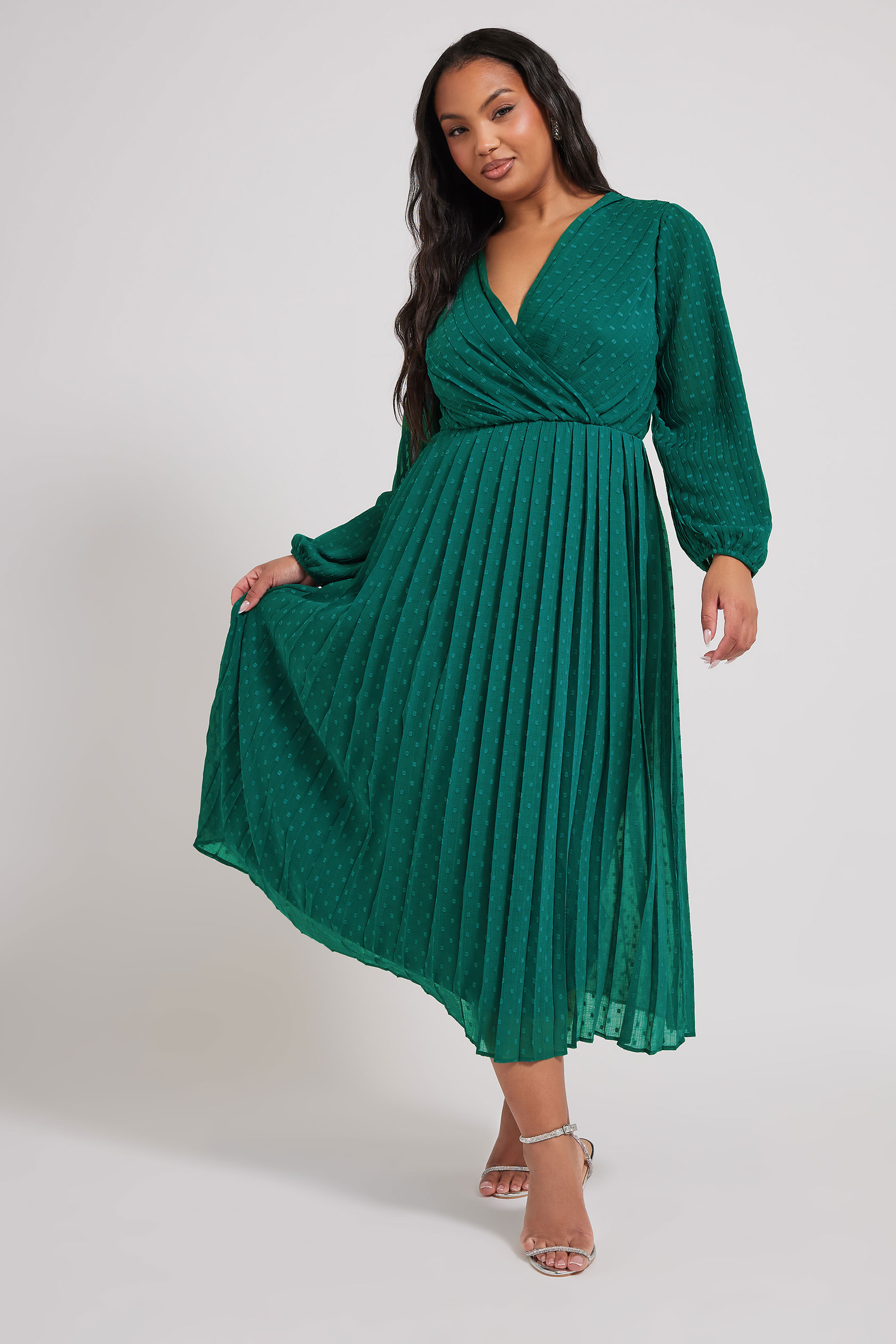 Yours London YOURS LONDON Curve Green Pleated Dobby Wrap Dress