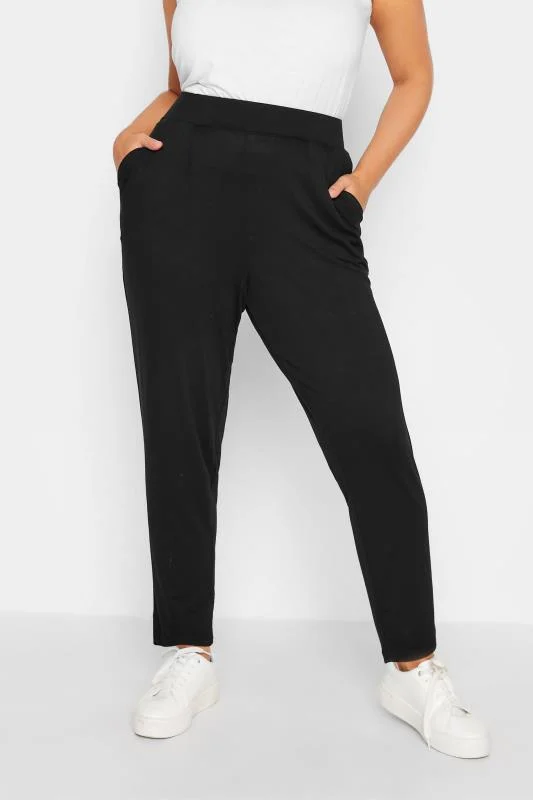 Yours YOURS Curve Black Double Pleat Jersey Stretch Joggers