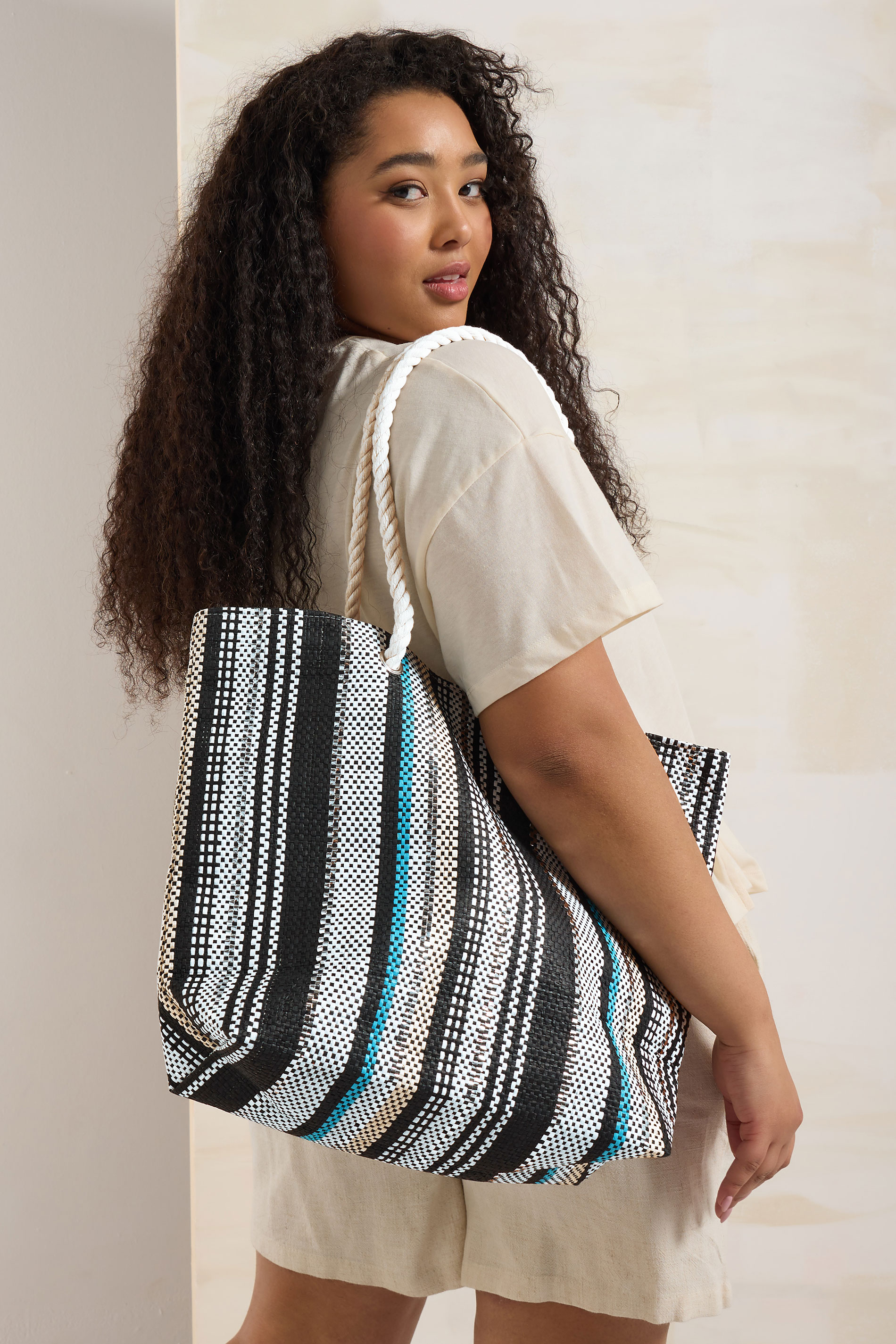 Yours Black Woven Stripe Tote Bag