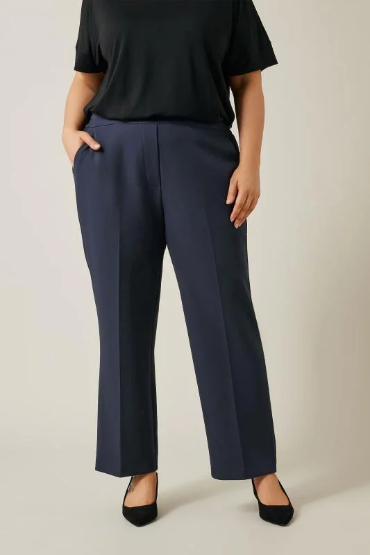 Evans EVANS Curve Navy Blue Wide Leg Tailored Trousers