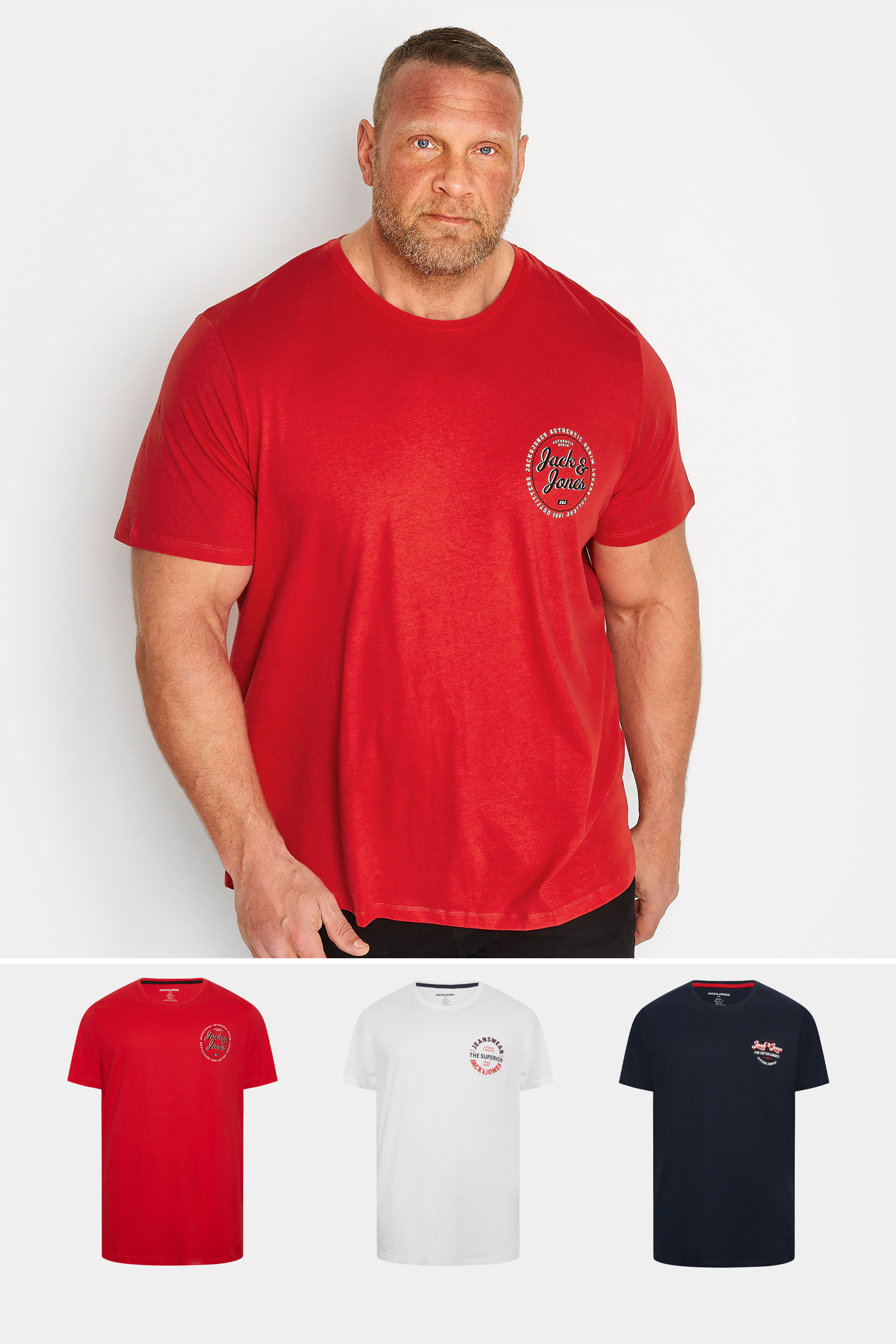 Jack & Jones JACK & JONES Big & Tall Navy & Red 3 Pack T-Shirts