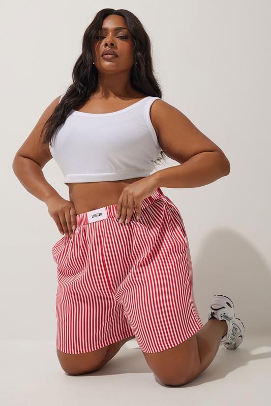 Limited Collection LIMITED COLLECTION Curve Red Stripe Boxer Waist Shorts