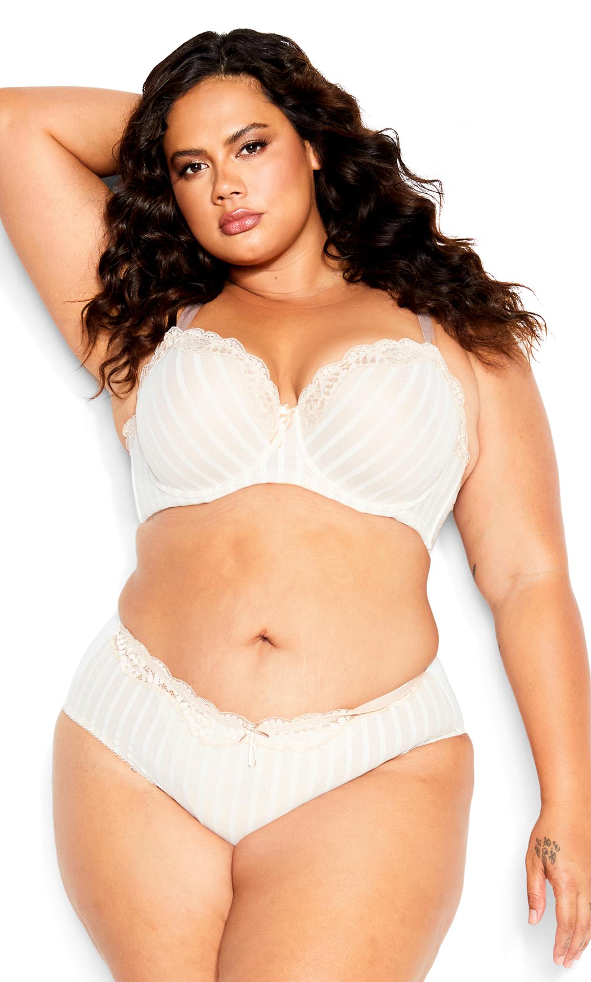 Evans Evans Latte Brown Stripe Lace Trim Knickers