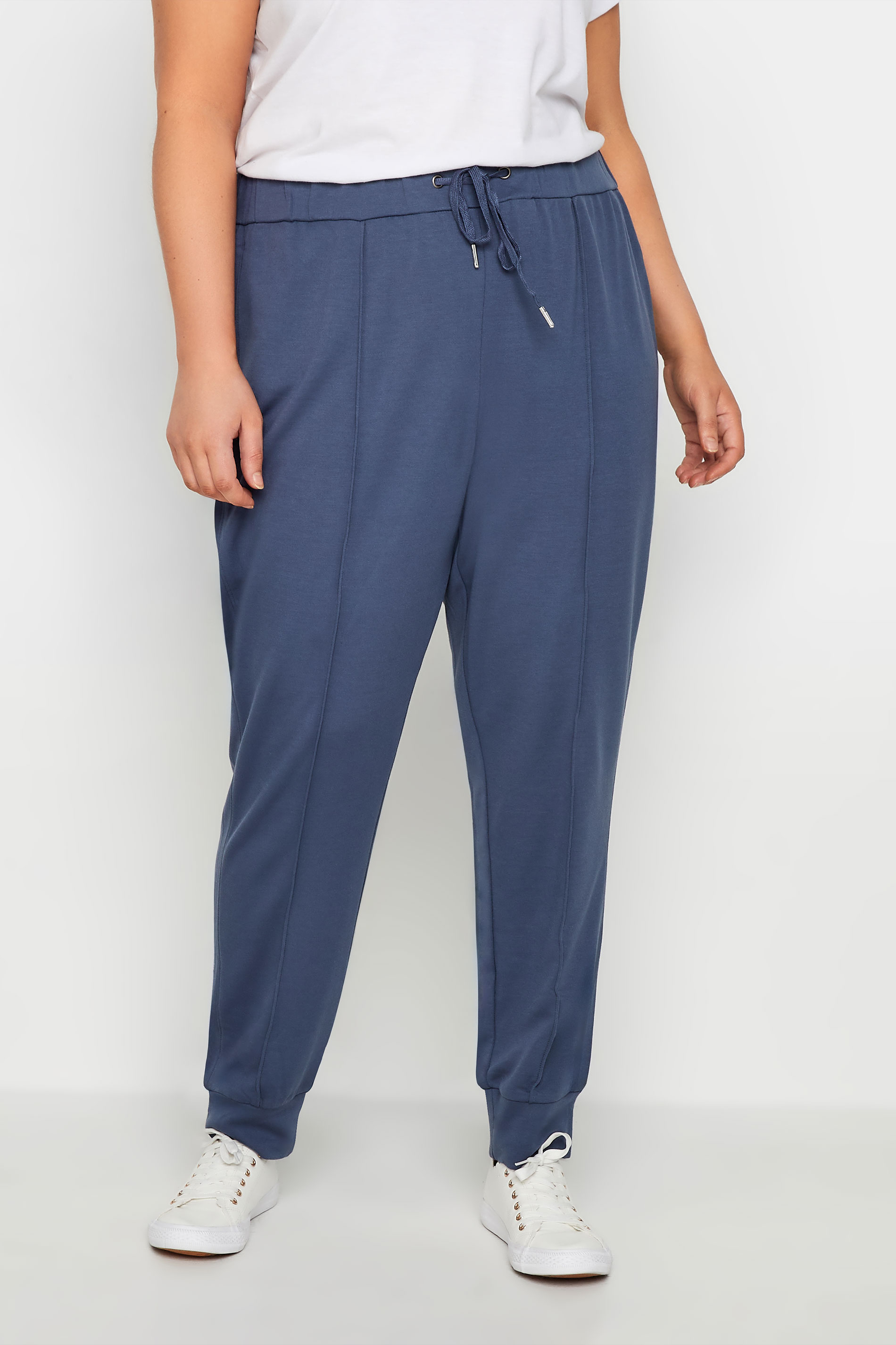 Evans Evans Navy Blue Pintuck Cuffed Joggers