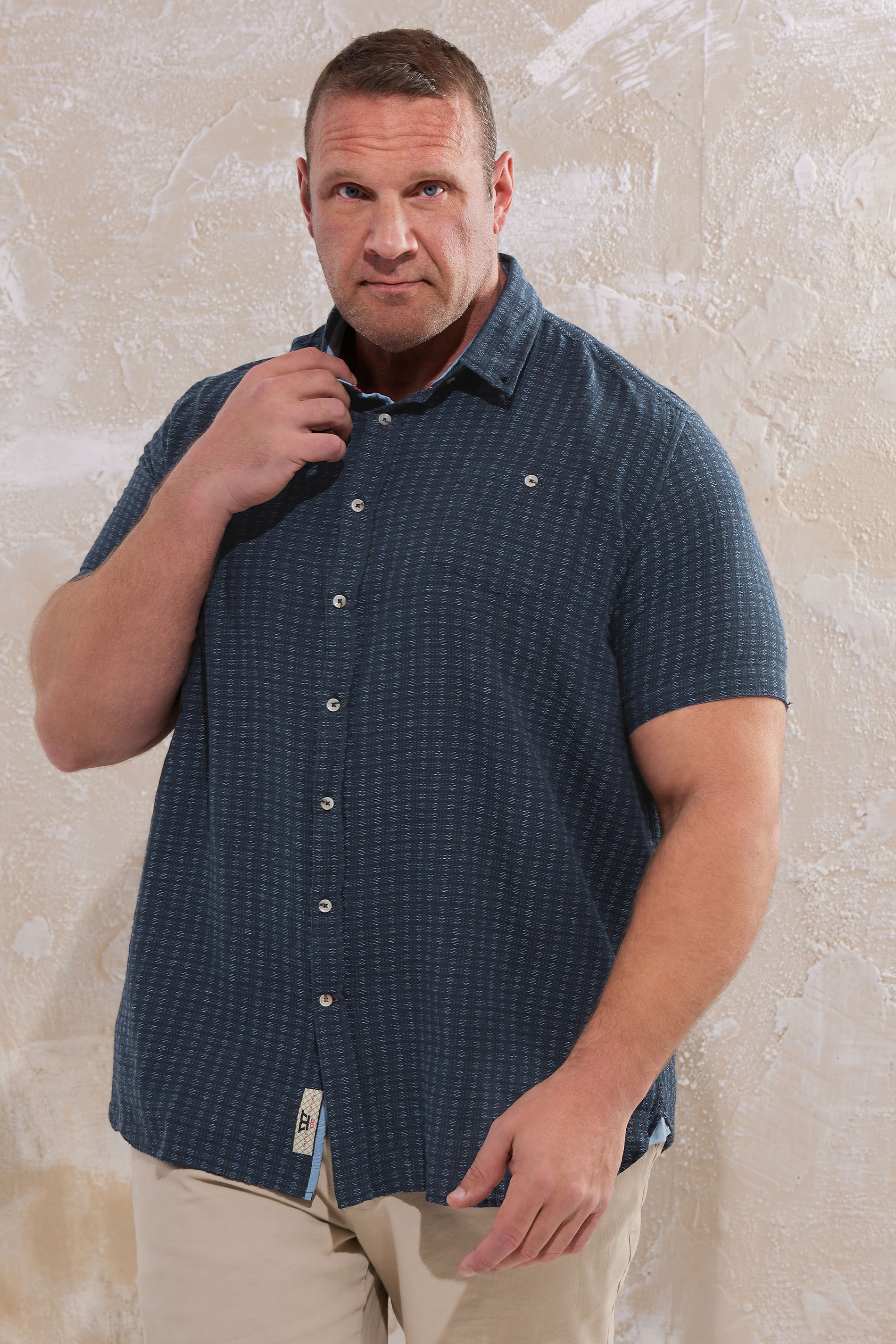 D555 D555 Navy Blue Jacquard Linen Shirt