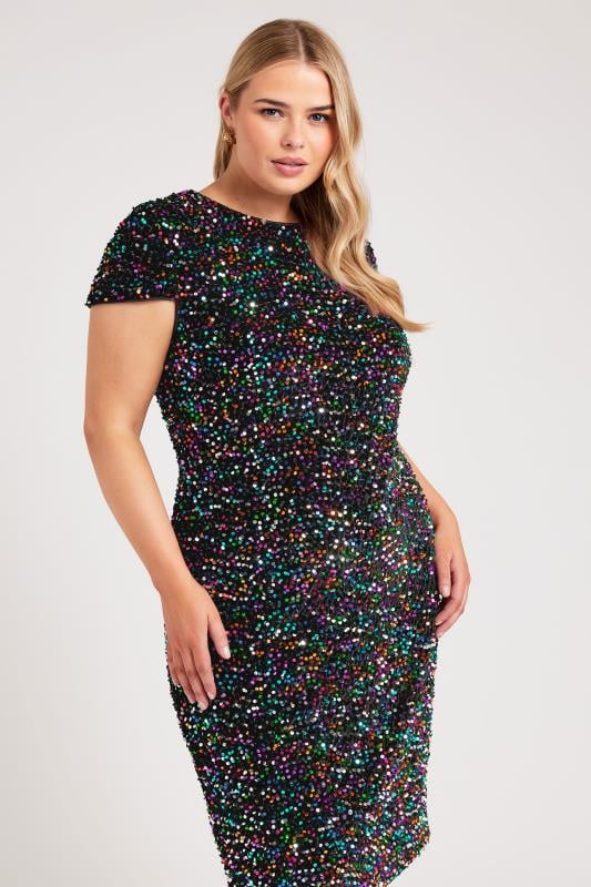 Yours London YOURS LONDON Curve Black Rainbow Velvet Sequin Dress