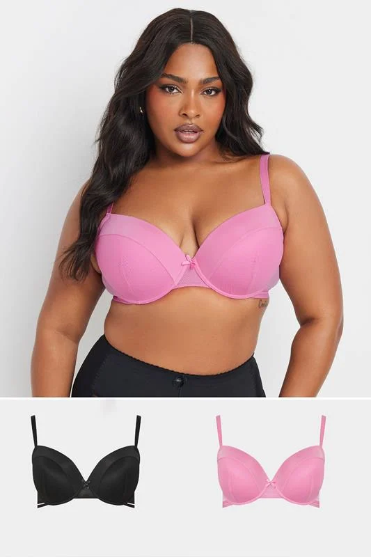 Yours YOURS Curve 2 PACK Black & Pink Mesh Padded Plunge Bras