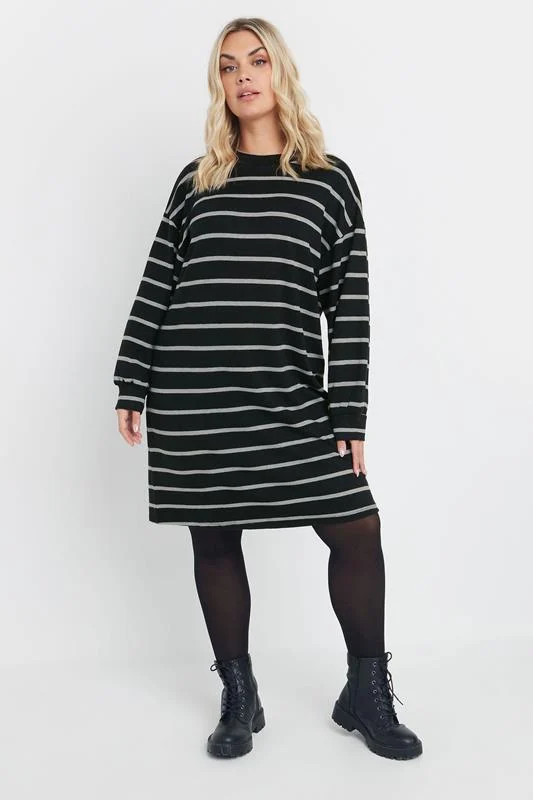 Yours YOURS Curve Black & Grey Stripe Jumper Dress