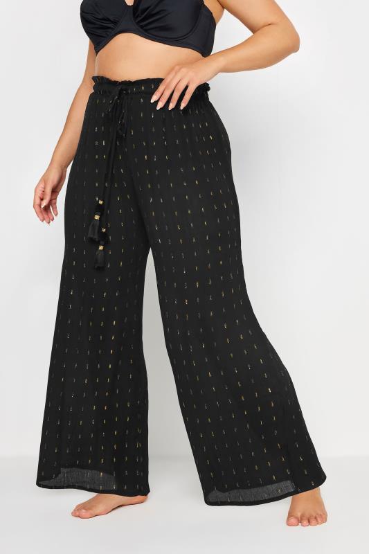 Yours YOURS Curve Black Metallic Tassel Beach Trousers