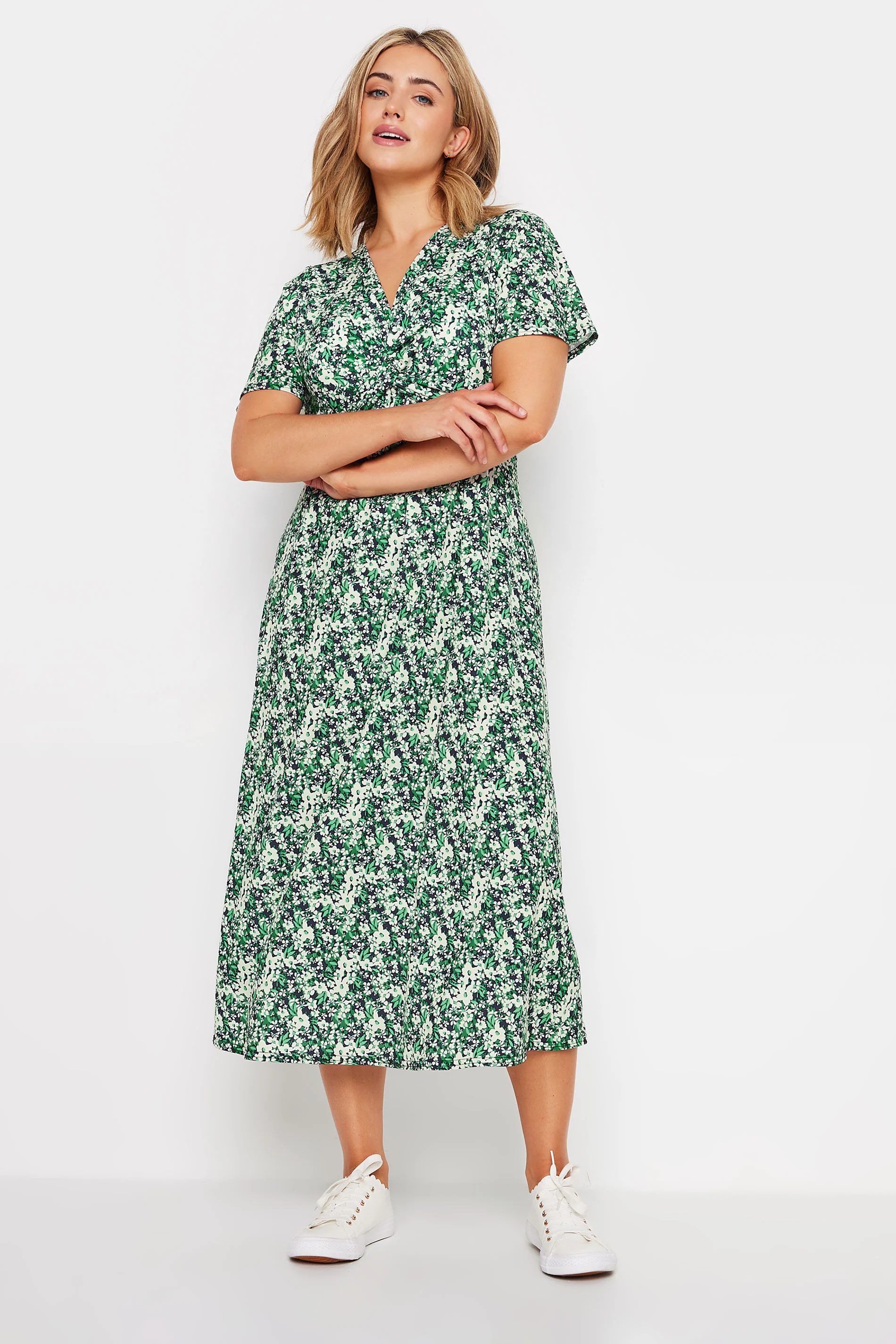 M&Co Womens M&Co Green Ditsy Floral Print Twist Front Jersey Dress