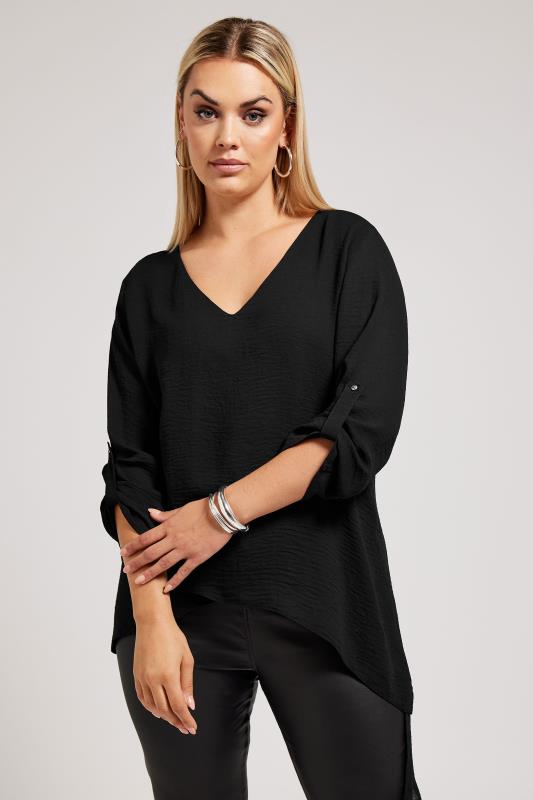 Yours London YOURS LONDON Curve Black Asymmetric Hem Blouse