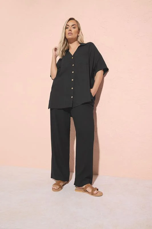 Yours YOURS Curve Black Pleat Front Linen Trousers