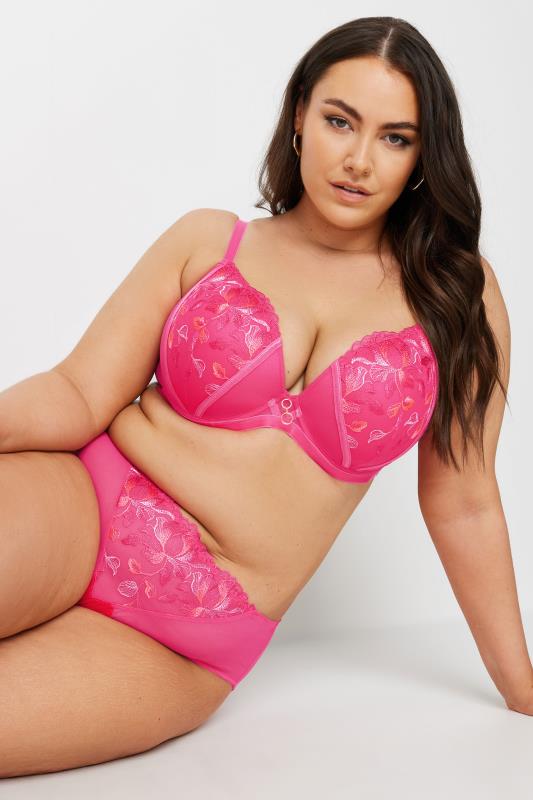 Yours YOURS Curve Pink Floral High Waisted Brazilian Briefs