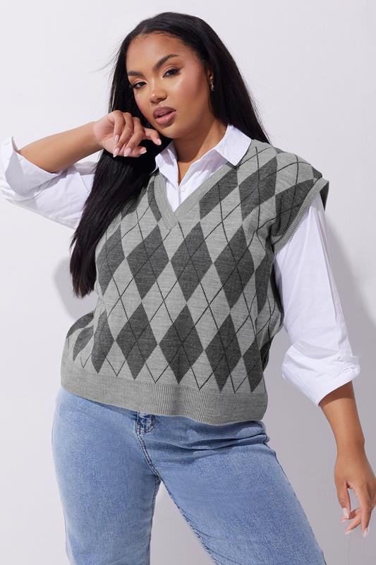 Limited Collection LIMITED COLLECTION Curve Grey Argyle Knitted Vest