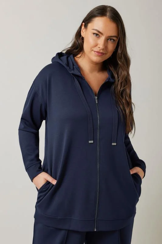 Evans EVANS Curve Navy Blue Luxe Zip Through Hoodie