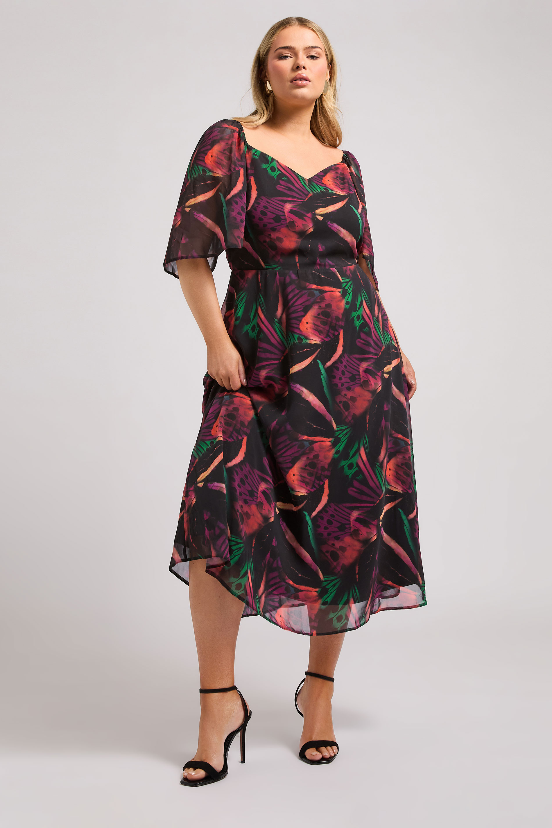Yours London YOURS LONDON Curve Black Butterfly Print Midaxi Dress