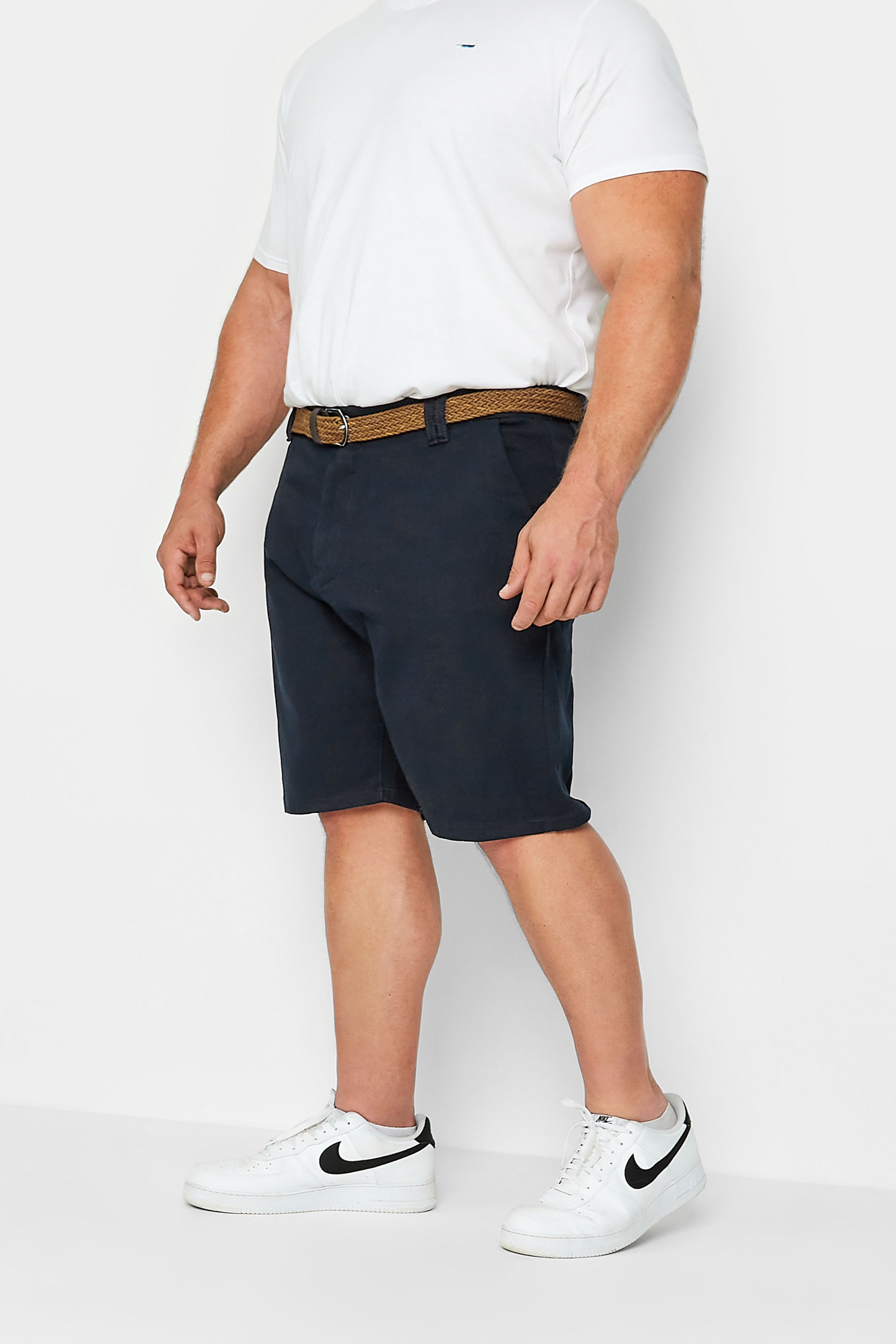 Kam KAM Big & Tall Navy Blue Belted Chino Shorts