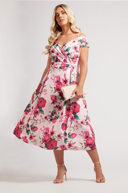 Yours London YOURS LONDON Curve Pink Floral Print Cold Shoulder Dress
