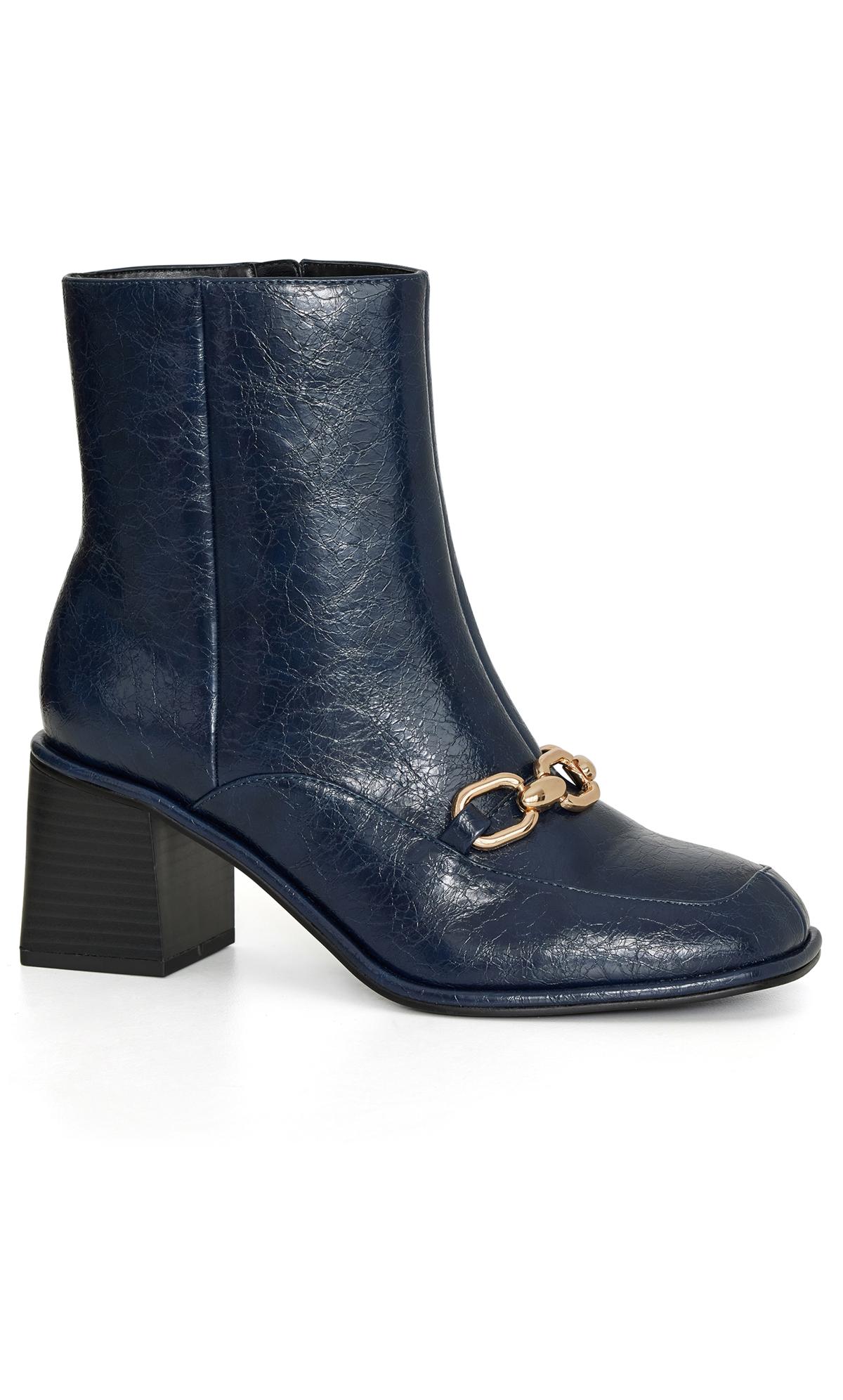 Evans Evans Navy Blue Gold Chain Detail Heeled Ankle Boot