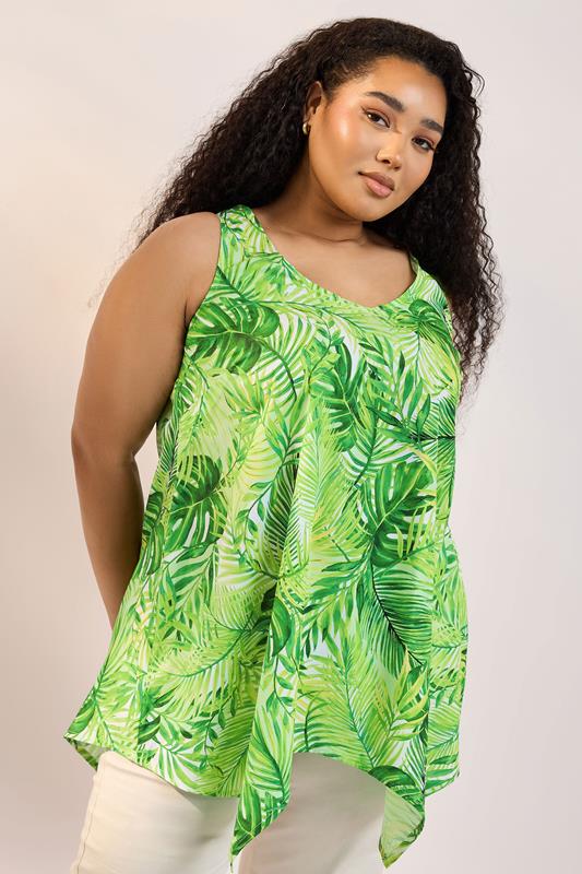 Yours YOURS Curve Green Tropical Leaf Print Vest Top