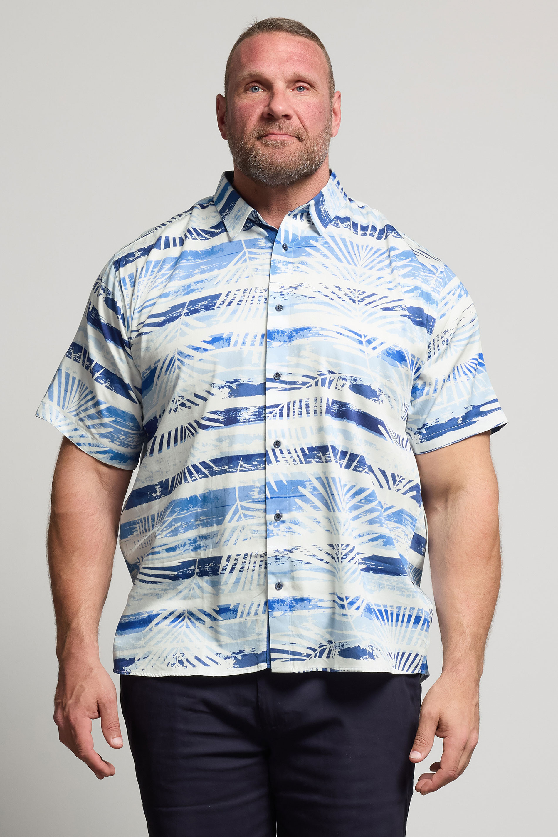 Kam KAM Big & Tall Blue Faded Leaf Print Shirt