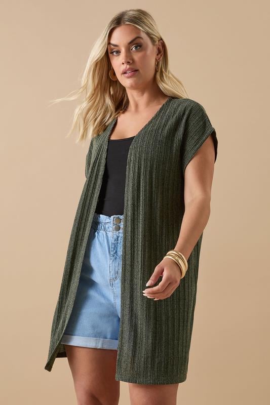 Yours YOURS Curve Khaki Green Ribbed Jersey Cardigan